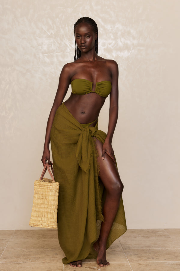 St. Tropez Sarong - Olive Crinkle Linen
