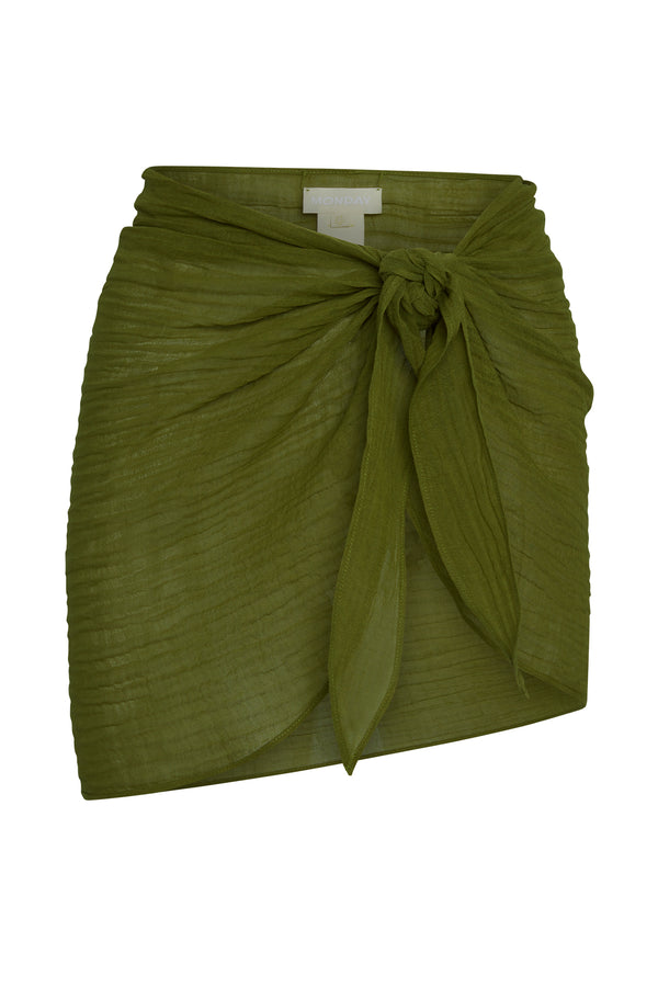 South Beach Sarong - Olive Crinkle Linen