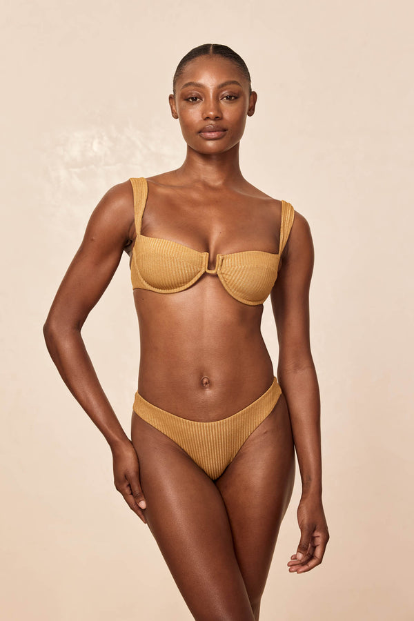 Seychelles Bottom - Antique Gold Lurex Rib (Modest Coverage)