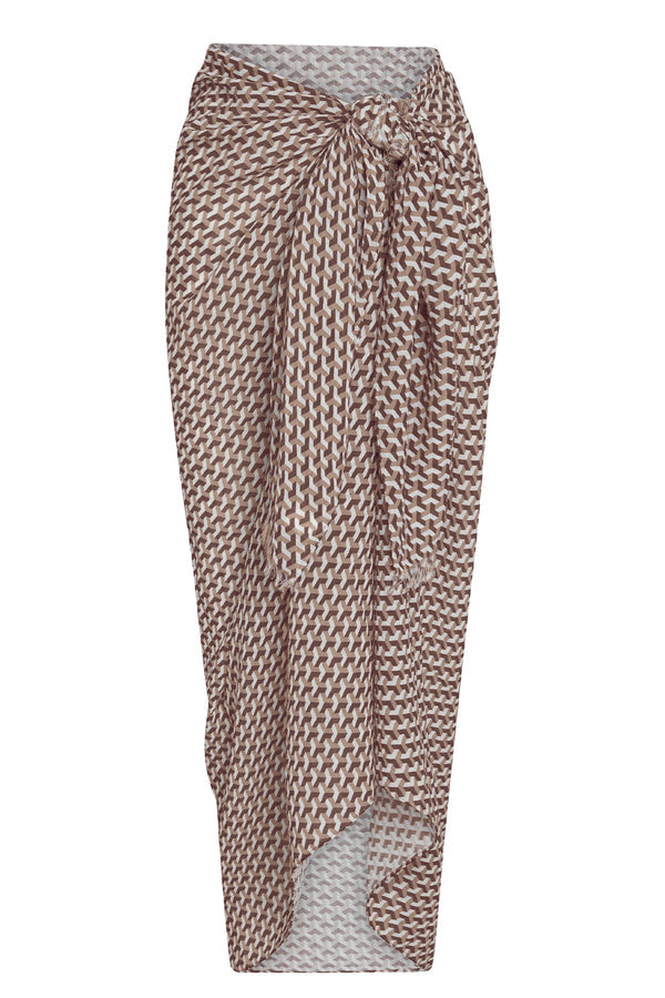 St. Tropez Sarong - Husk Geo Crinkle Linen