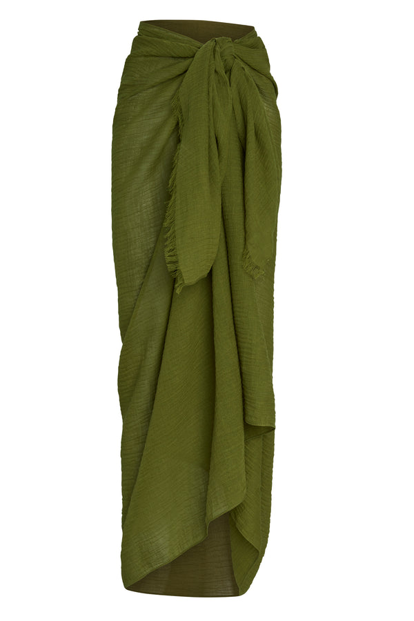 St. Tropez Sarong - Olive Crinkle Linen